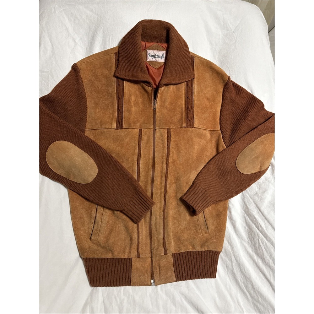 Vintage 70s Royal Knight Suede Knit Jacket Large Western Bomber Korea